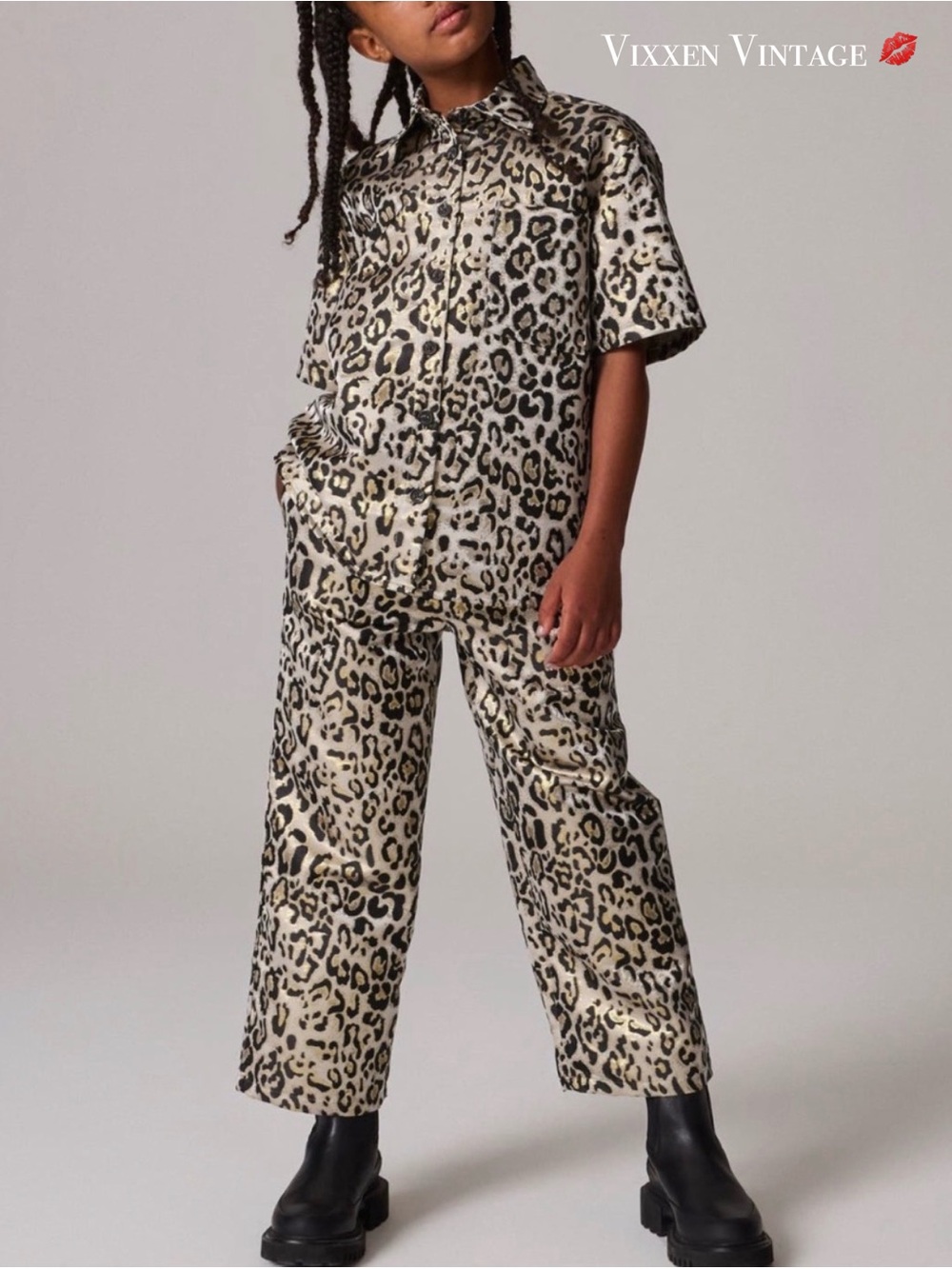 SMALLSAINTS BY ALL SAINTS LEOPARD PRINT BROCADE WIDE LEG PANTS